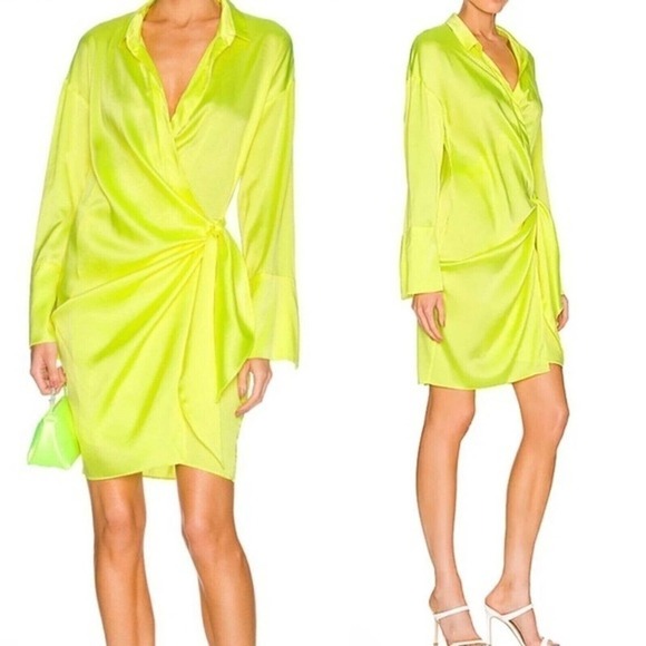 NWOT Revolve Mother of All Gisele Silk Wrap Dress Neon Yellow Women's Size Small - Picture 1 of 6
